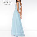 Sky Blue Sleeveless Glitter Maxi Fashion Style Lady Garments Extravagant Evening Dress